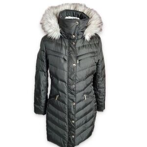 Michael Kors Deep Olive Green Fur Hood Down Fill Jacket Size Medium